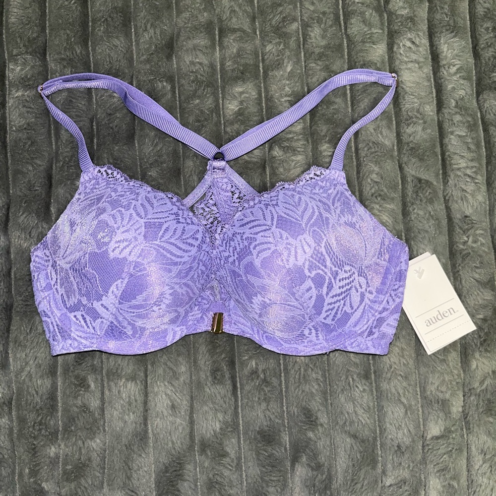 Purple lace racerback pushup bra